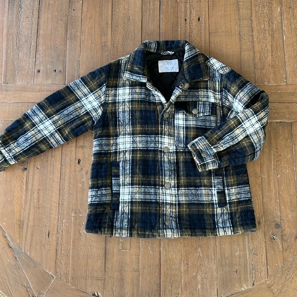 Zara flannel plaid shacket snap front jacket